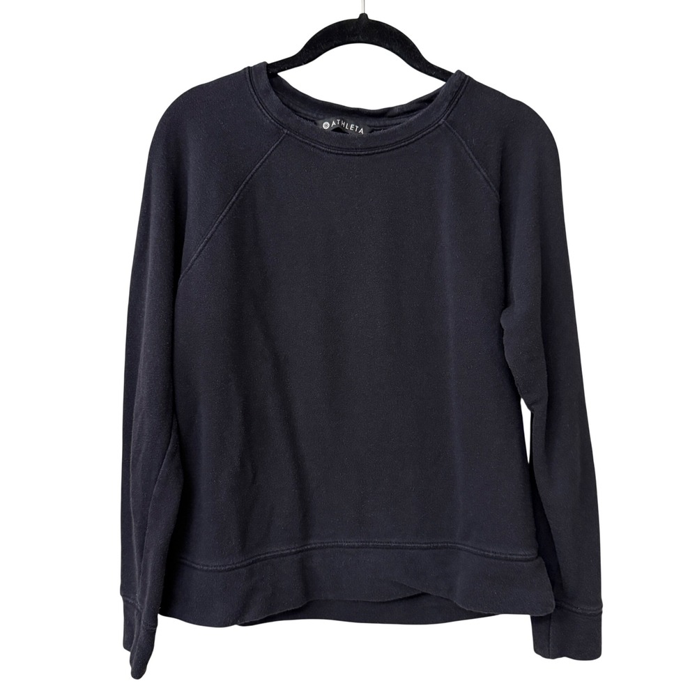 Athleta Womens Raglan Crewneck Pullover Sweatshirt Cotton Modal Small Gym Black